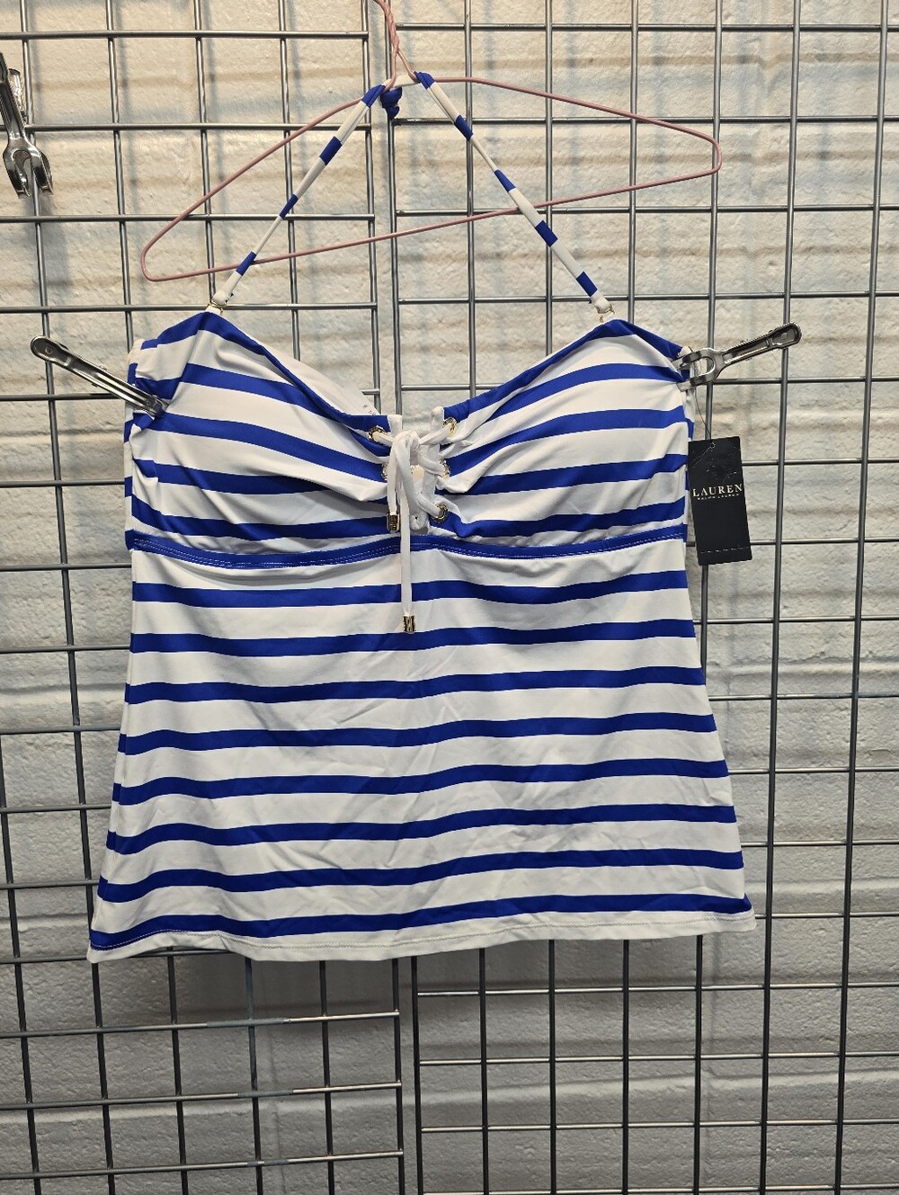 Ralph Lauren Blue and White Striped Lace-Up Camisole Tank